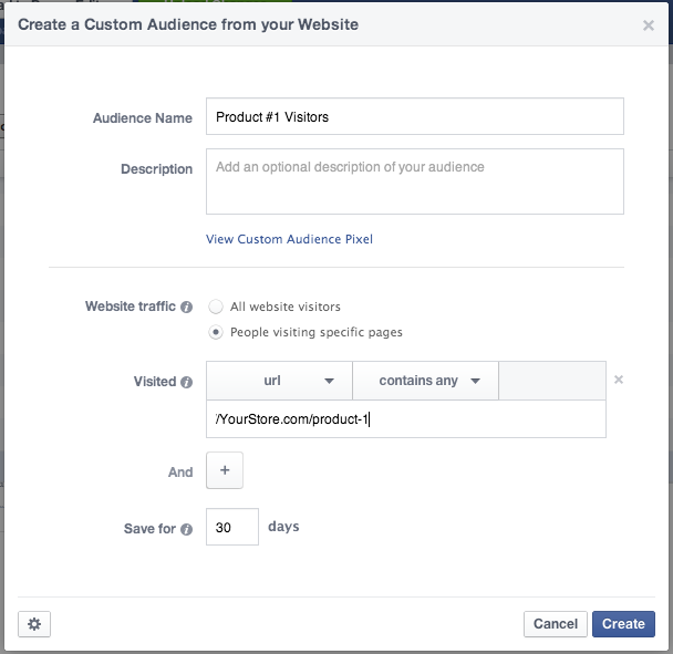 Custom Audience Product Page Visitors