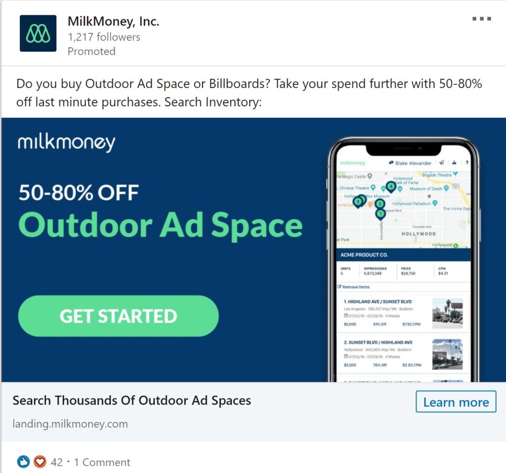 LinkedIn Ads Example MilkMoney