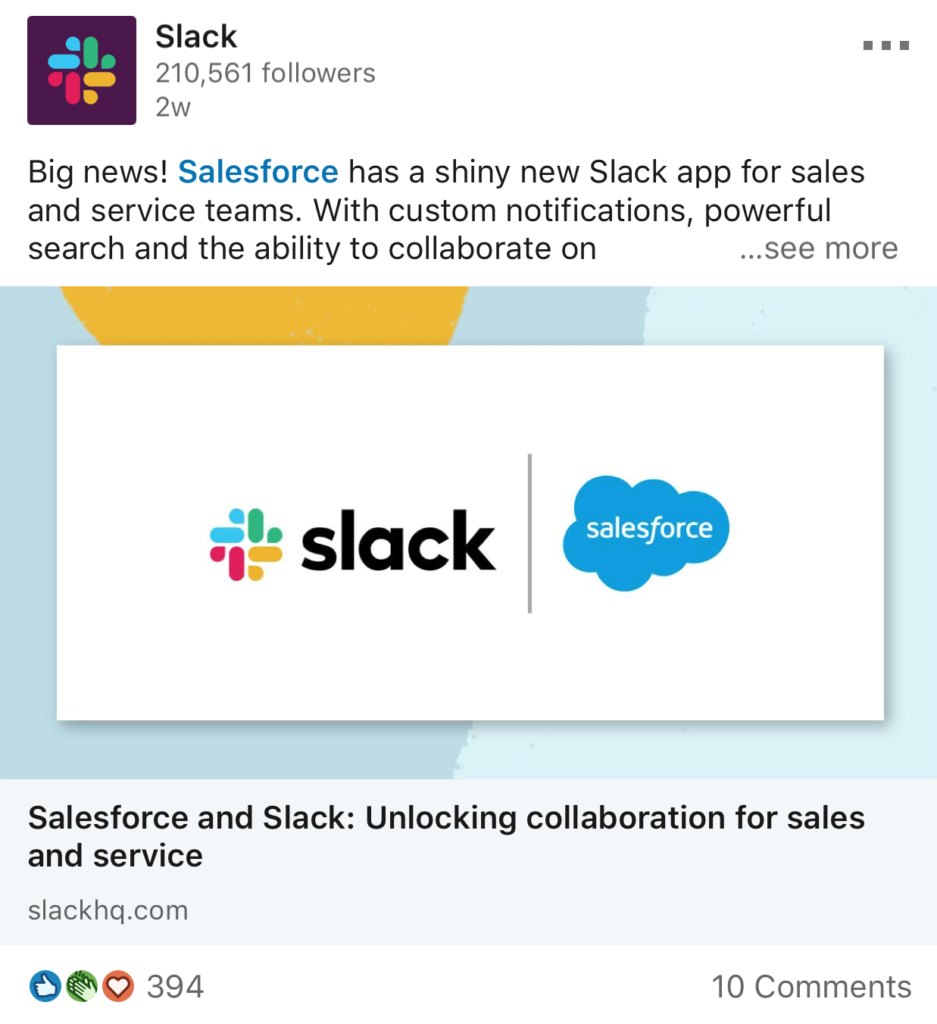 LinkedIn Ads Example Slack